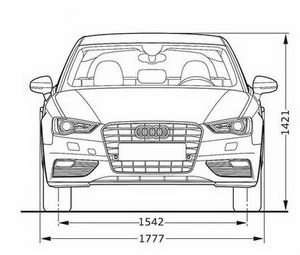 
La troisime gnration d'Audi A3 mesure 1.421 de haut, pour une largeur de 1.542 m. Elle est plus large, et moins haute que la Citron C4.
 
