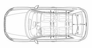 
Prsentation des dimensions intrieures de l'Audi A3. La largeur disponible aux passagers avant est de 1.464 m, plus grande que dans la Citron C4. En revanche, le coffre de cette Audi A3
 